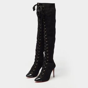 Christian Louboutin Black Knit Fabric Ronfifi Supra Sock Boots - Fits a US 10
